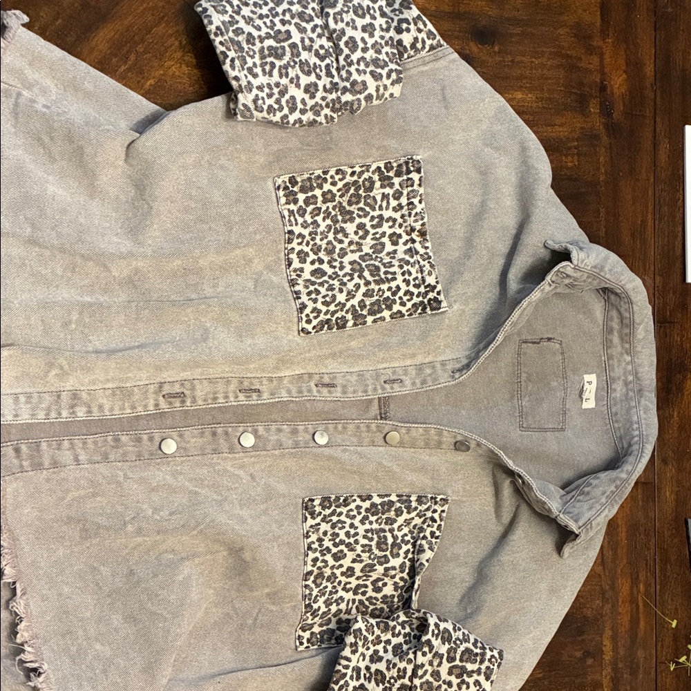 POL Dusty Purple Jean Jacket with Leopard Print Accents